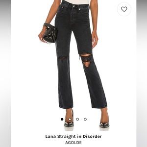 Agolde Black Distressed Lana Straight leg jeans